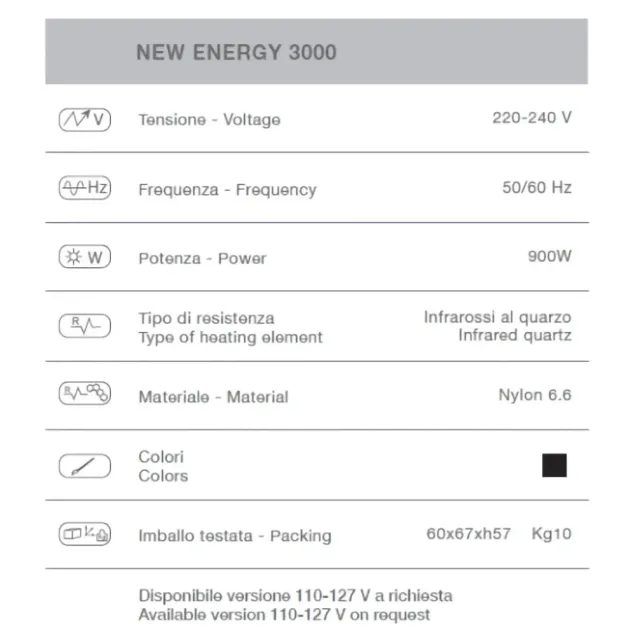 Scheda Tecnica Lampada Infrarossi per Capelli
