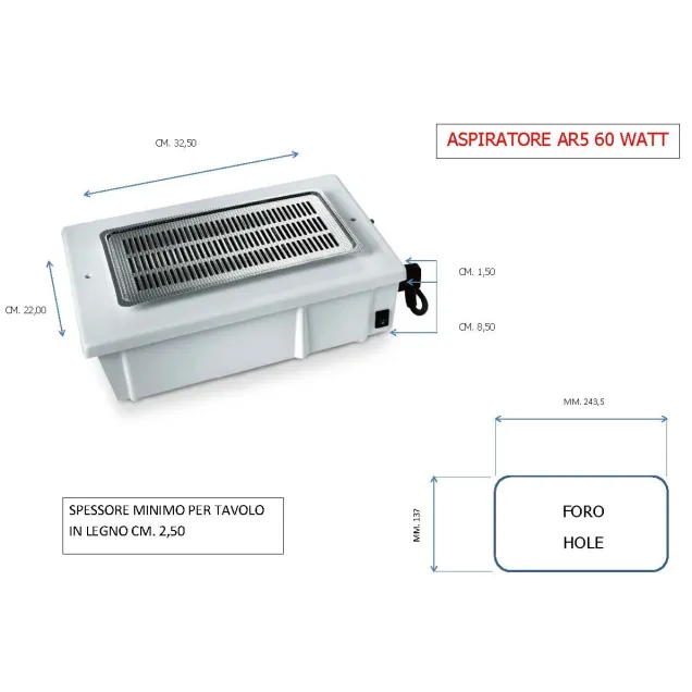 Aspiratore Unghie Misure