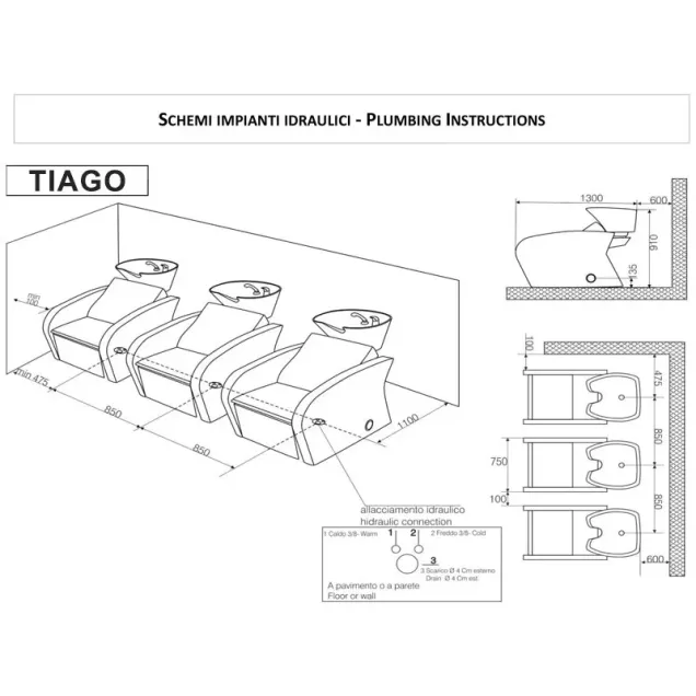 Lavatesta Parrucchiere e Barbiere Professionale con Alzagambe Elettrico Tiago ARTE MADE IN ITALY