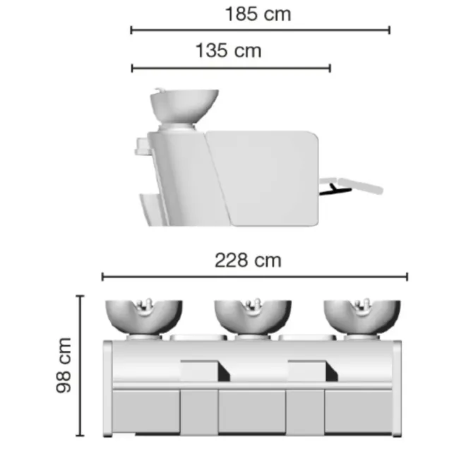 Lavaggi Parrucchiere 3 Posti con Alzagambe Elettrico | CERIOTTI